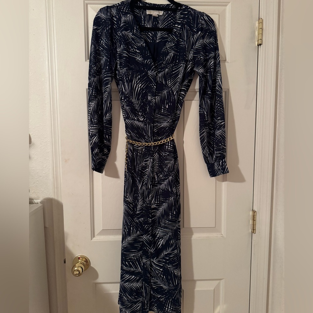 Michael Kors Navy and White Palm Leaf Dress